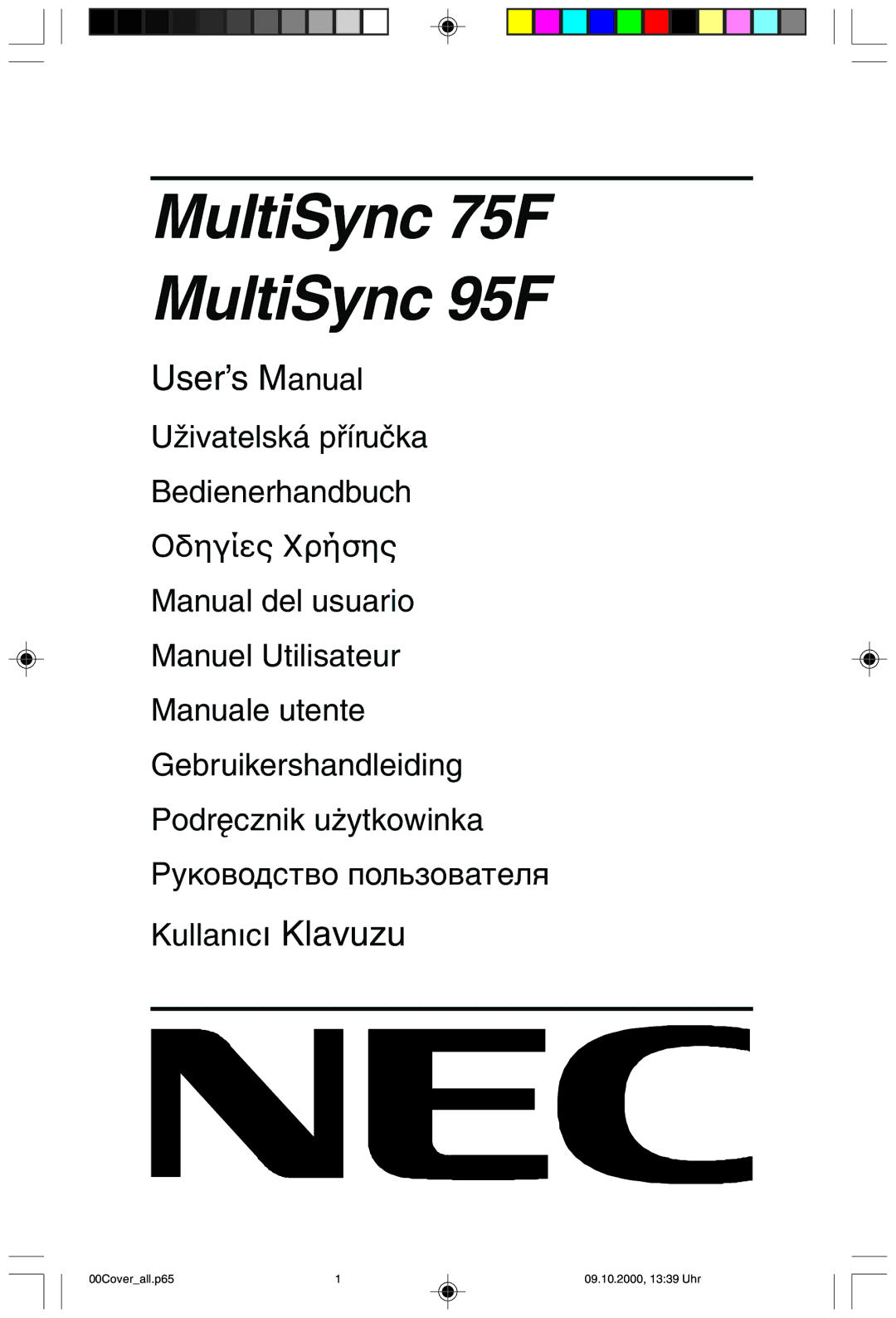 NEC user manual MultiSync 75F MultiSync 95F 