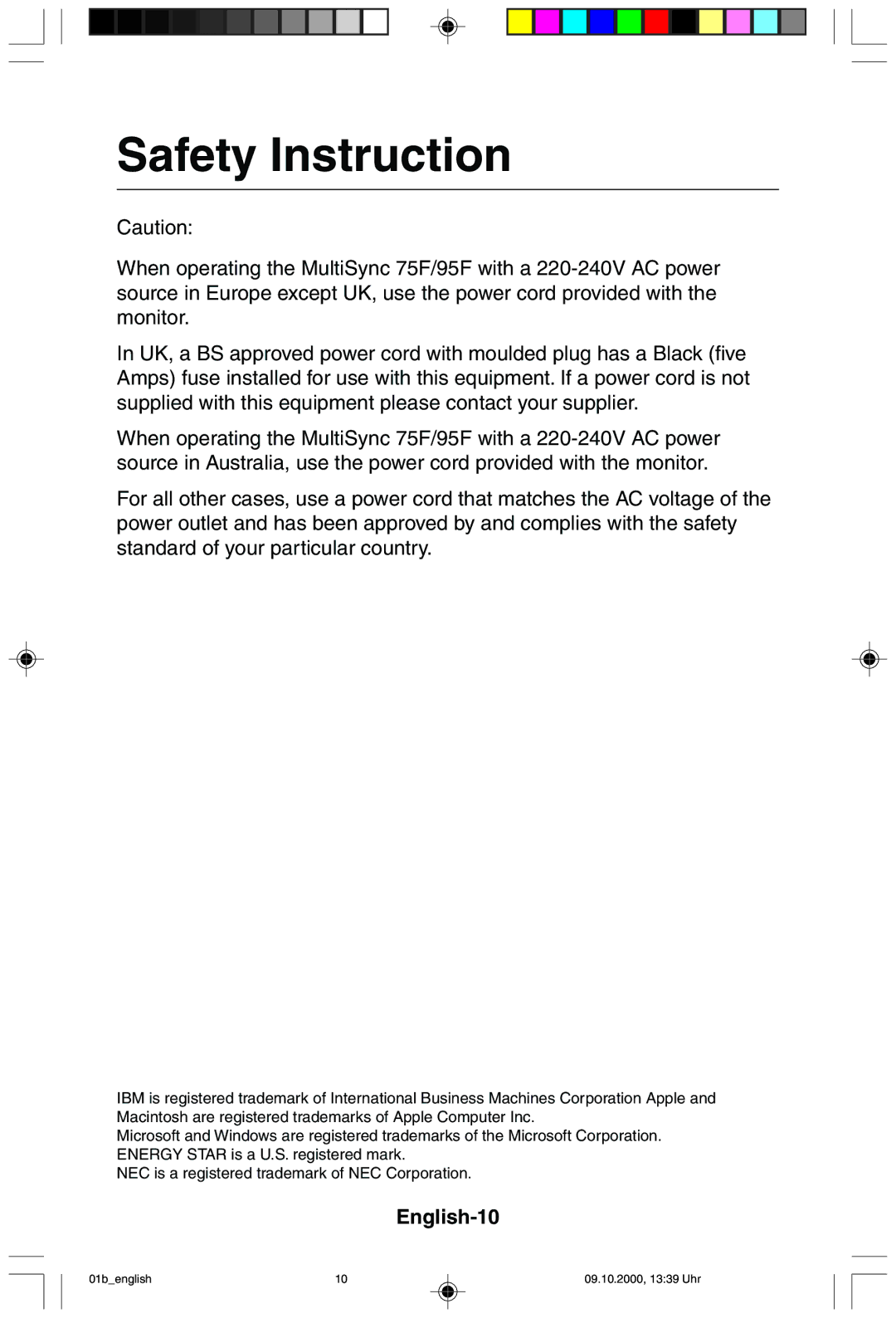 NEC 95F user manual Safety Instruction 