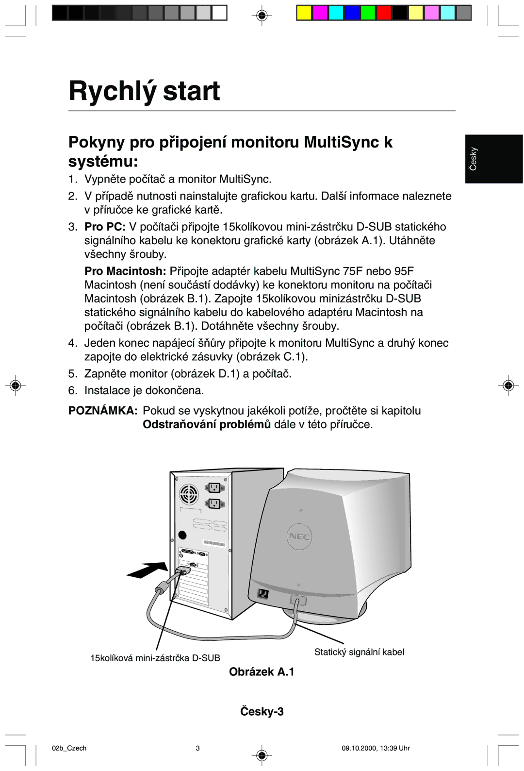 NEC 95F user manual Rychl˘ start, Obrázek A.1 Âesky-3 