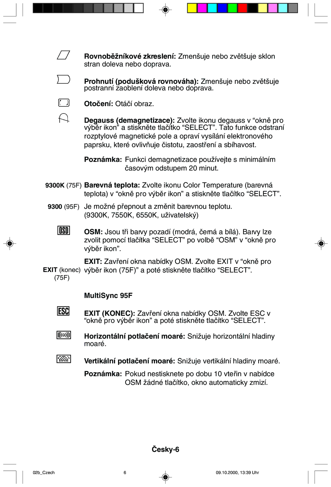 NEC user manual MultiSync 95F, Âesky-6 