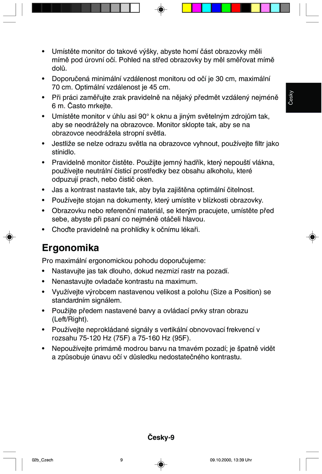 NEC 95F user manual Ergonomika, Âesky-9 