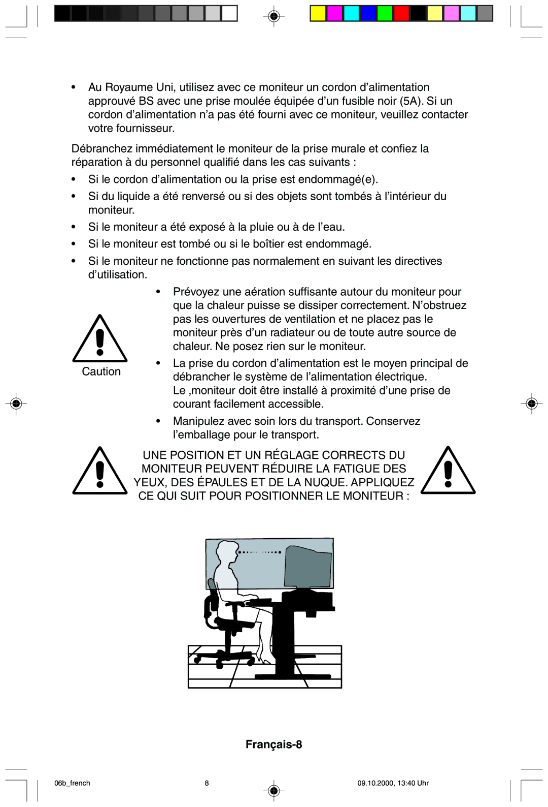 NEC 95F user manual ’emballage pour le transport, Français-8 