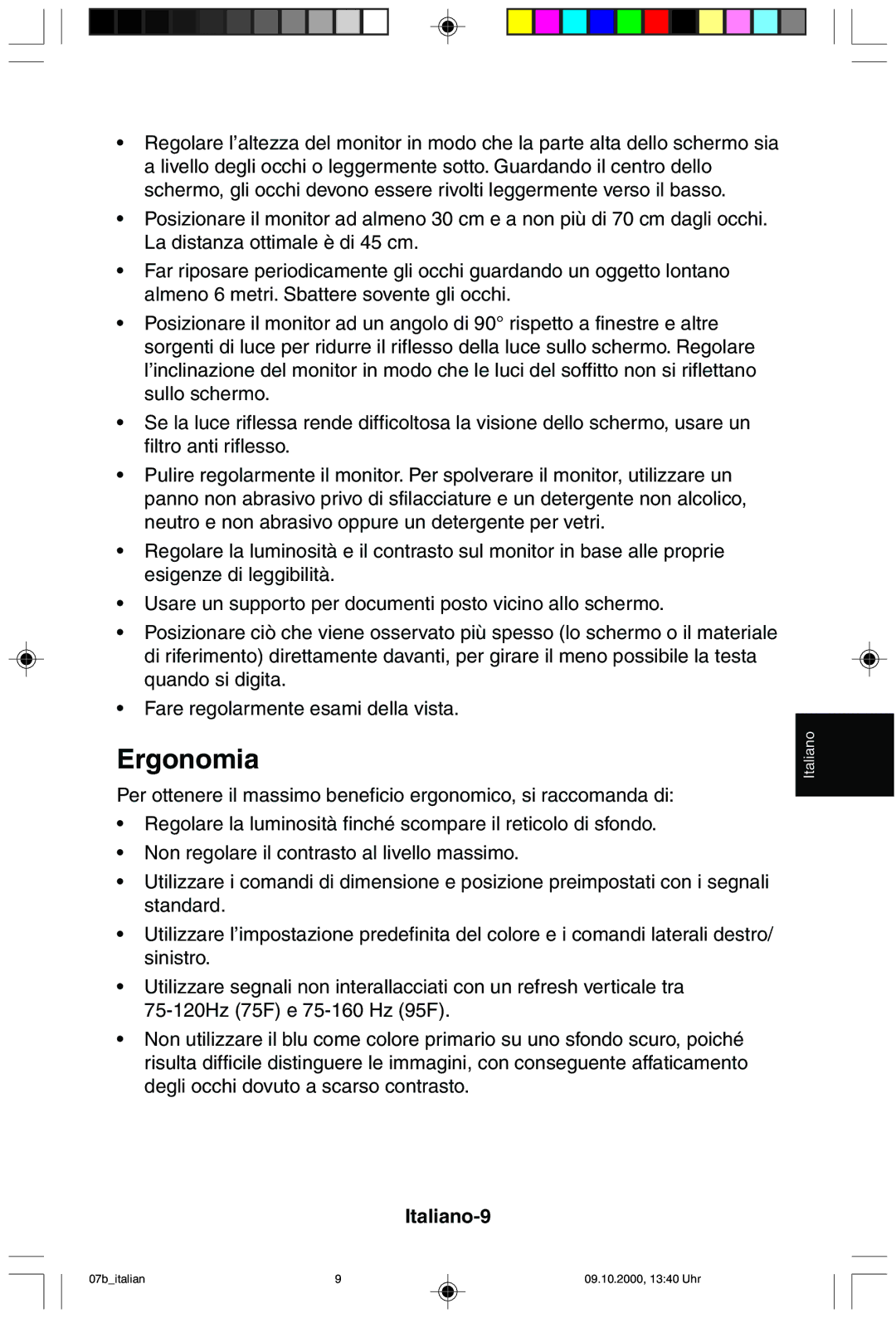 NEC 95F user manual Ergonomia, Italiano-9 