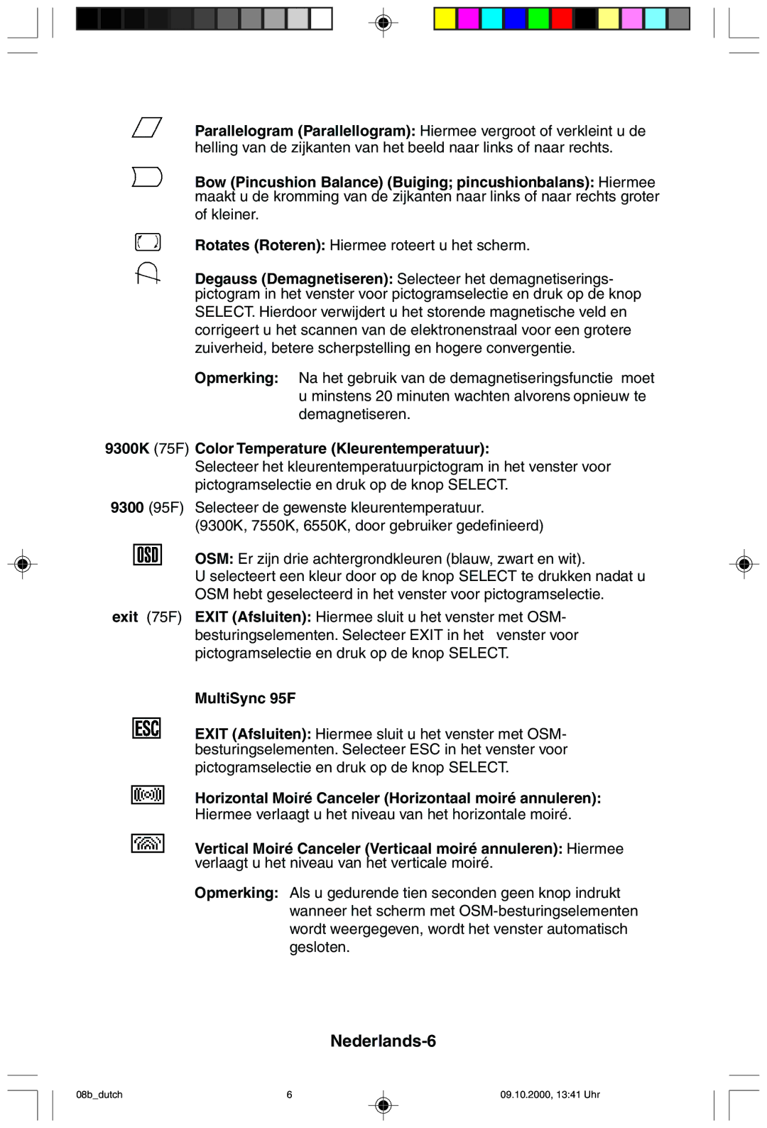 NEC 95F user manual Nederlands-6, Kleiner Rotates Roteren Hiermee roteert u het scherm 