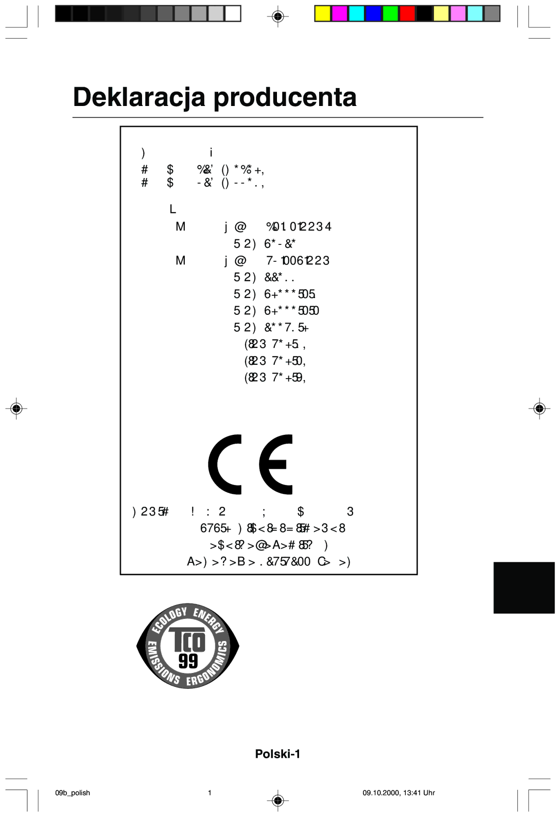 NEC 95F user manual Deklaracja producenta, Polski-1 