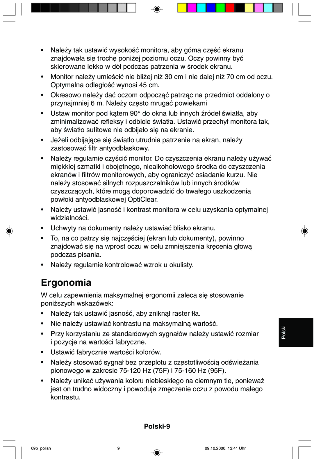 NEC 95F user manual Ergonomia, Polski-9 