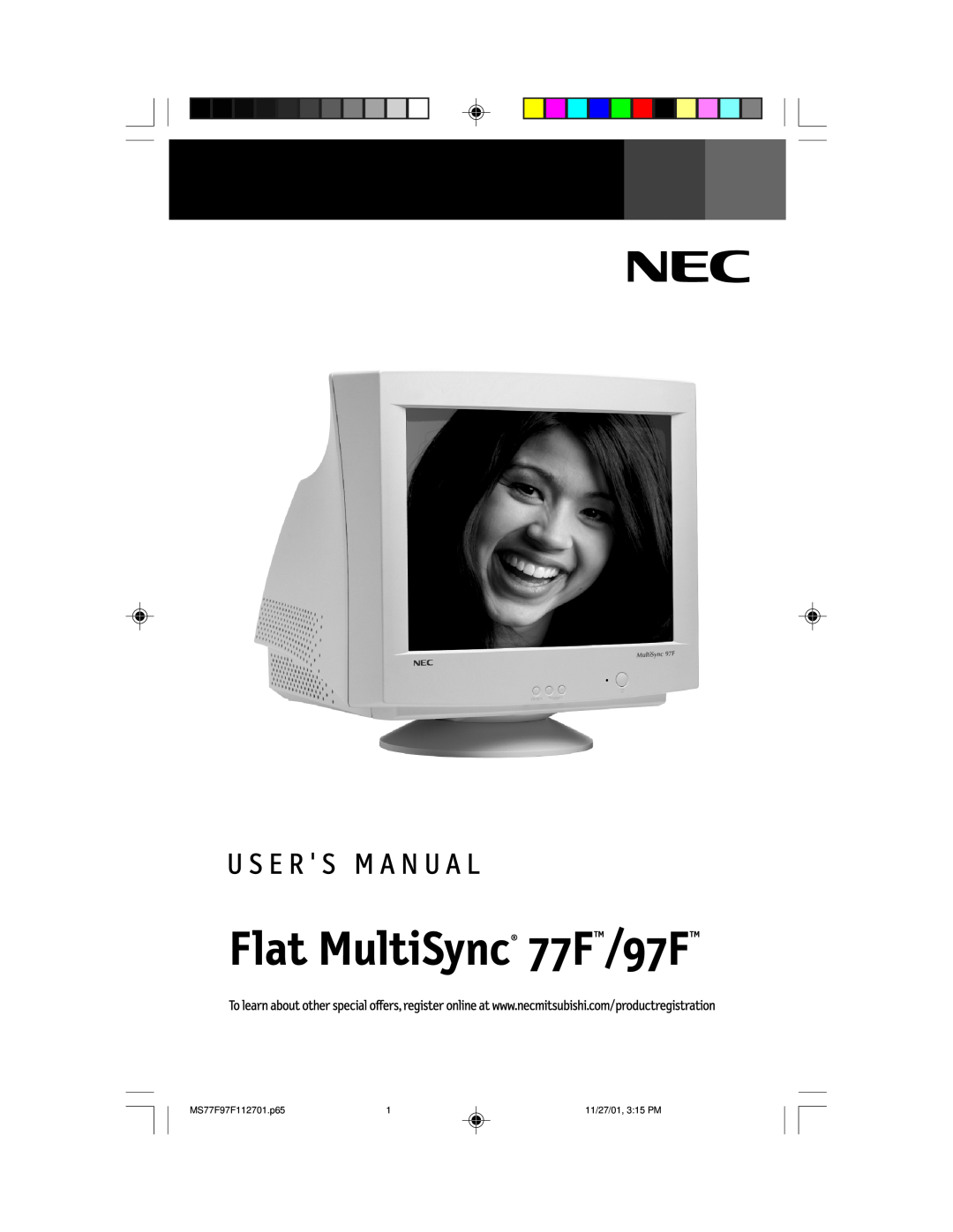 NEC manual Flat MultiSync 77FTM/97FTM, MS77F97F112701.p65, 11/27/01, 315 PM 