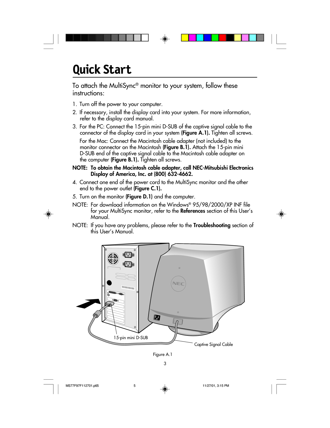NEC 77F, 97F manual Quick Start 