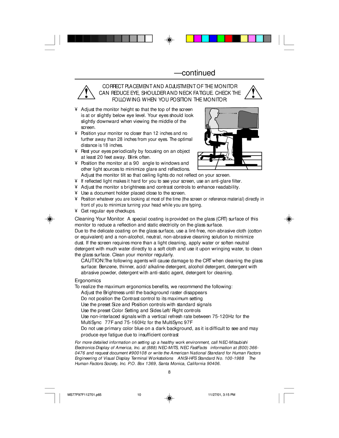 NEC 97F, 77F manual Recommended Use 