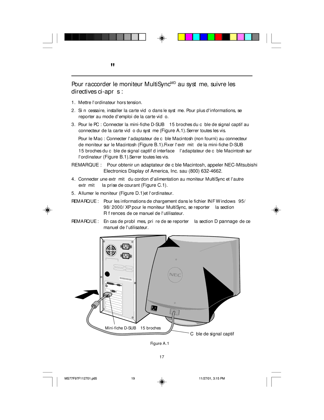 NEC 77F, 97F manual Mise en marche rapide, Figure A.1 