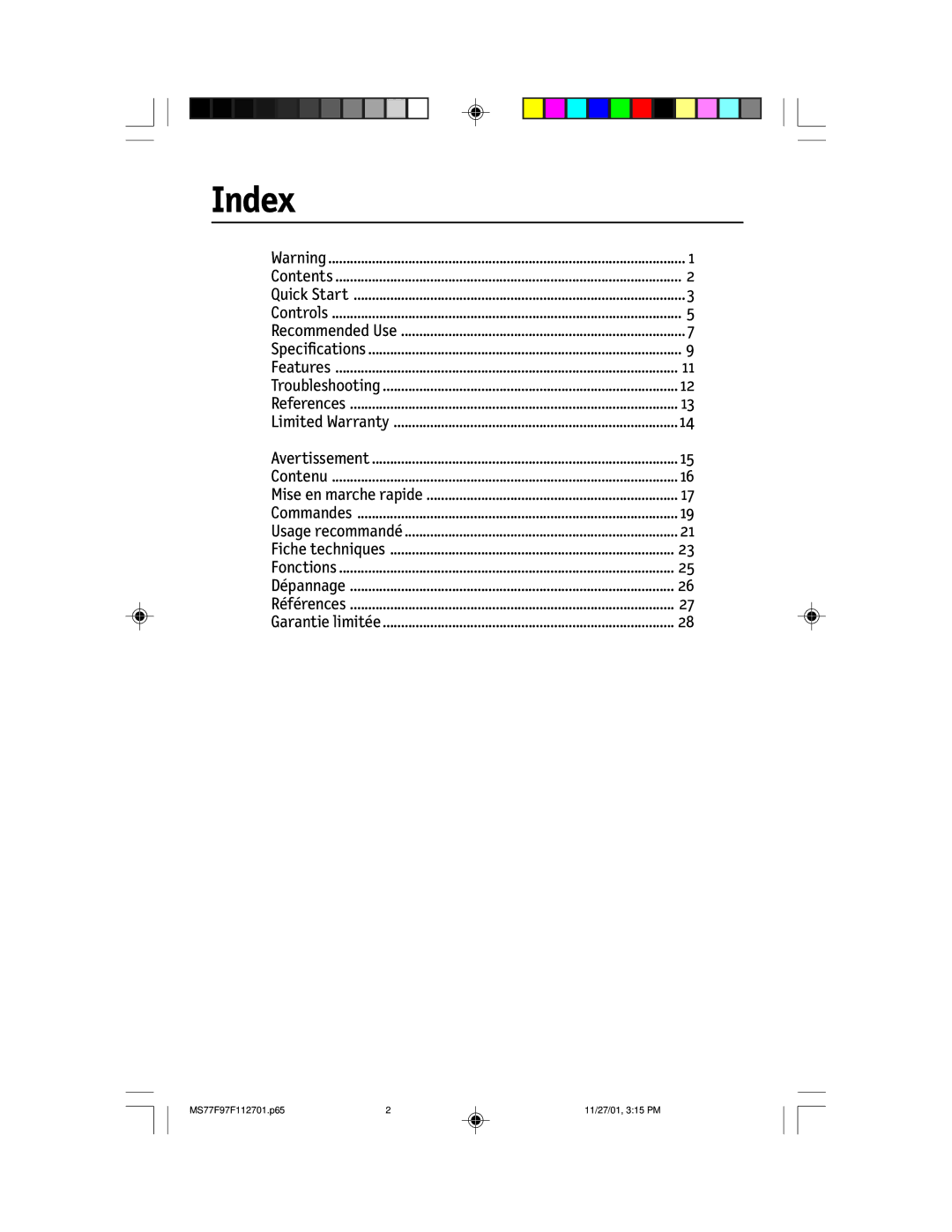 NEC 97F, 77F manual Index 