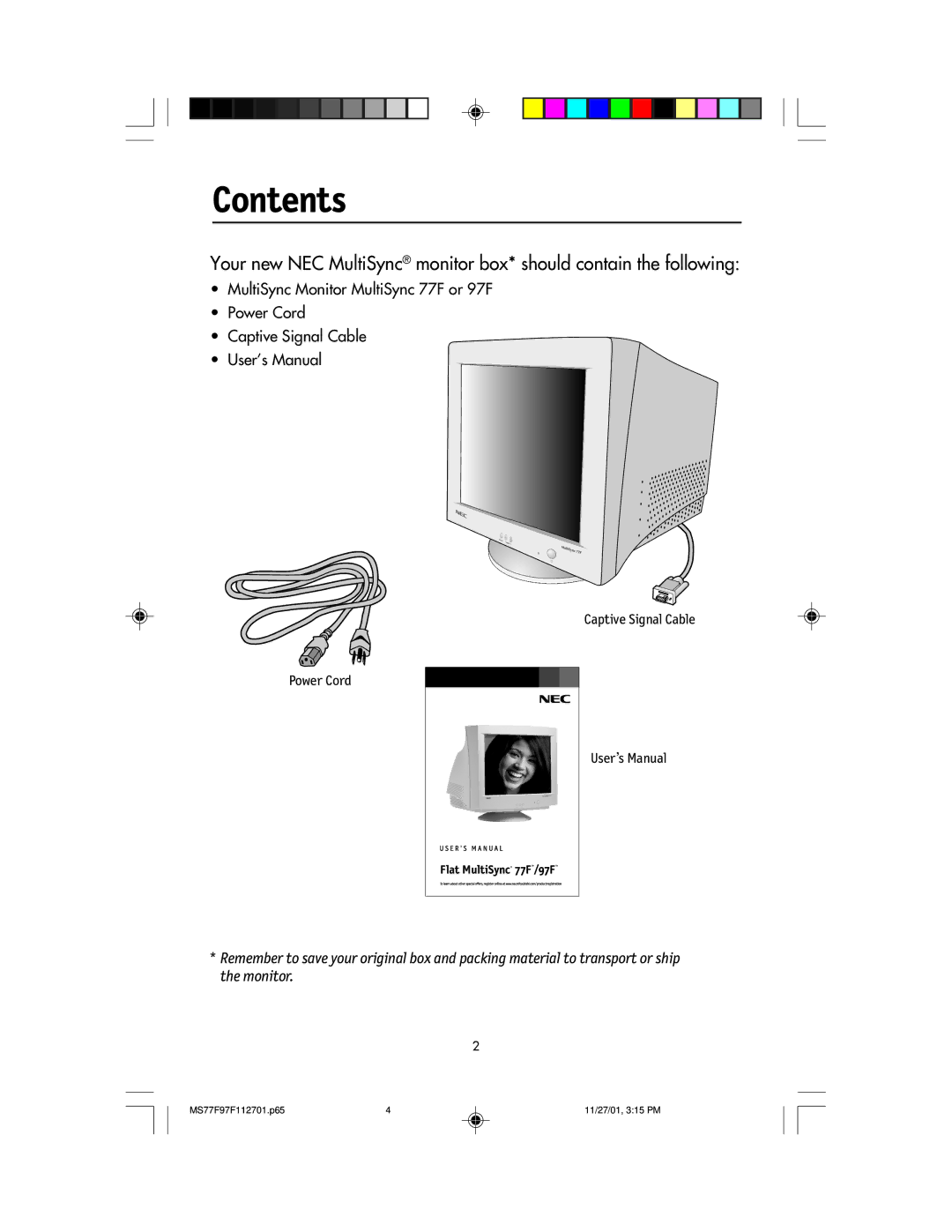 NEC 97F, 77F manual Contents 