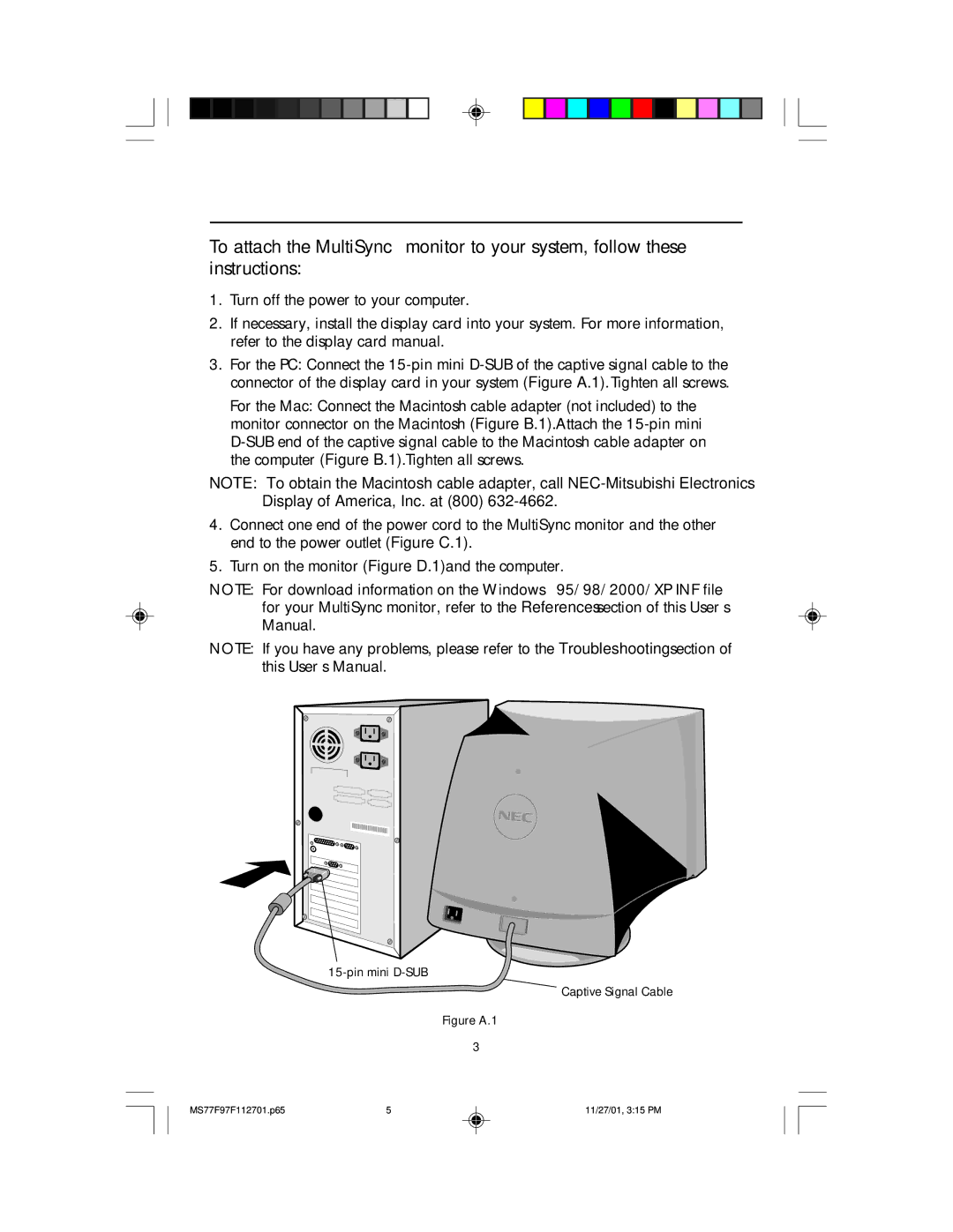 NEC 77F, 97F manual Quick Start, Figure A.1 