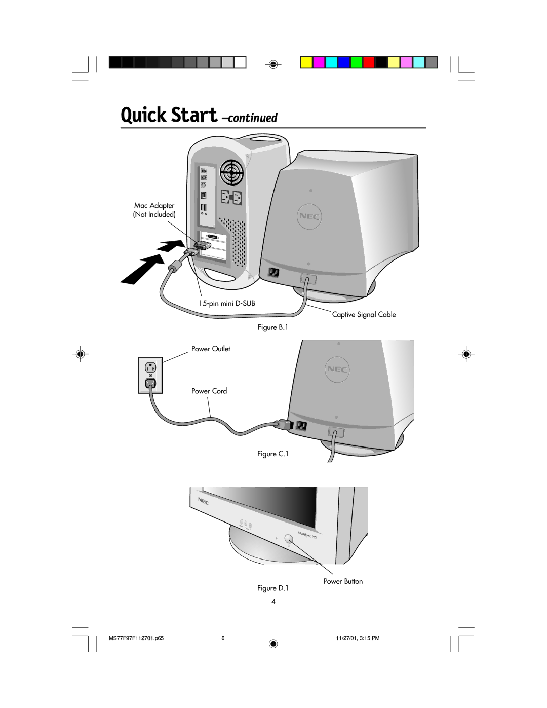 NEC 97F, 77F manual Figure B.1 Power Outlet Power Cord 