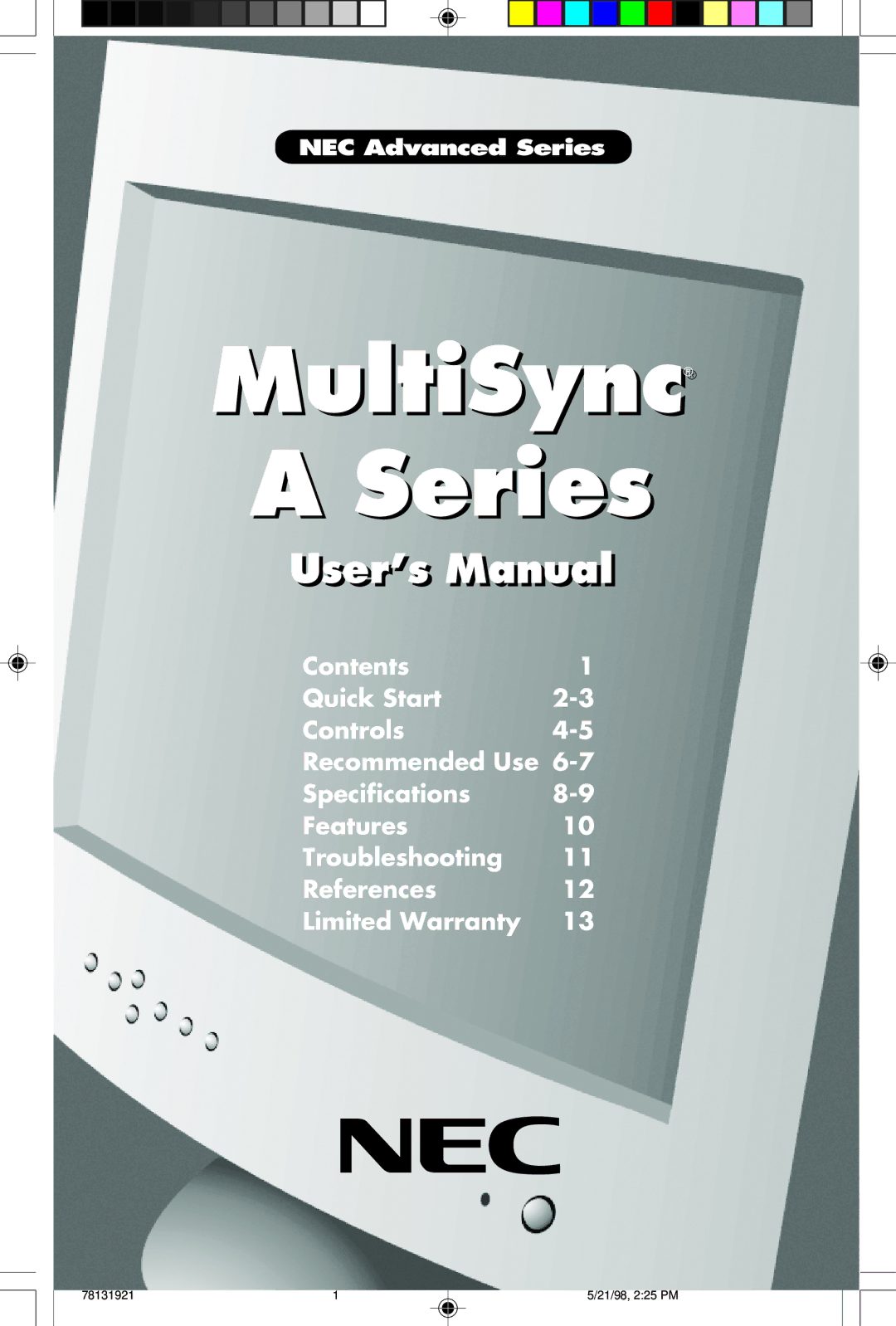 NEC A Series user manual MultiSync Series 