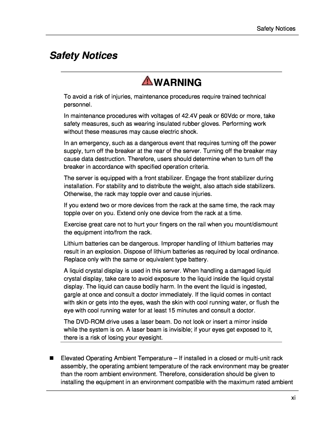 NEC A1160 manual Safety Notices 
