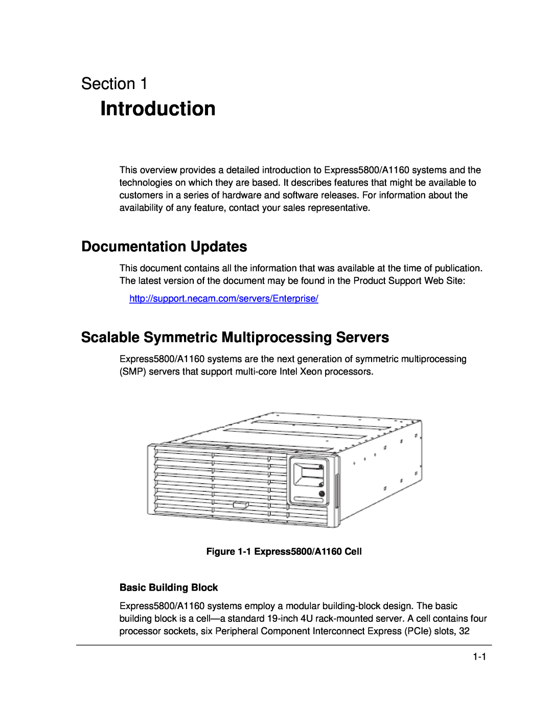 NEC A1160 Introduction, Section, Documentation Updates, Scalable Symmetric Multiprocessing Servers, Basic Building Block 
