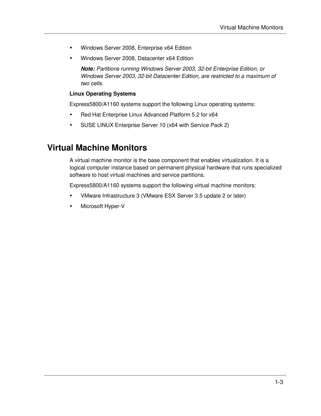 NEC A1160 manual Virtual Machine Monitors, Linux Operating Systems 