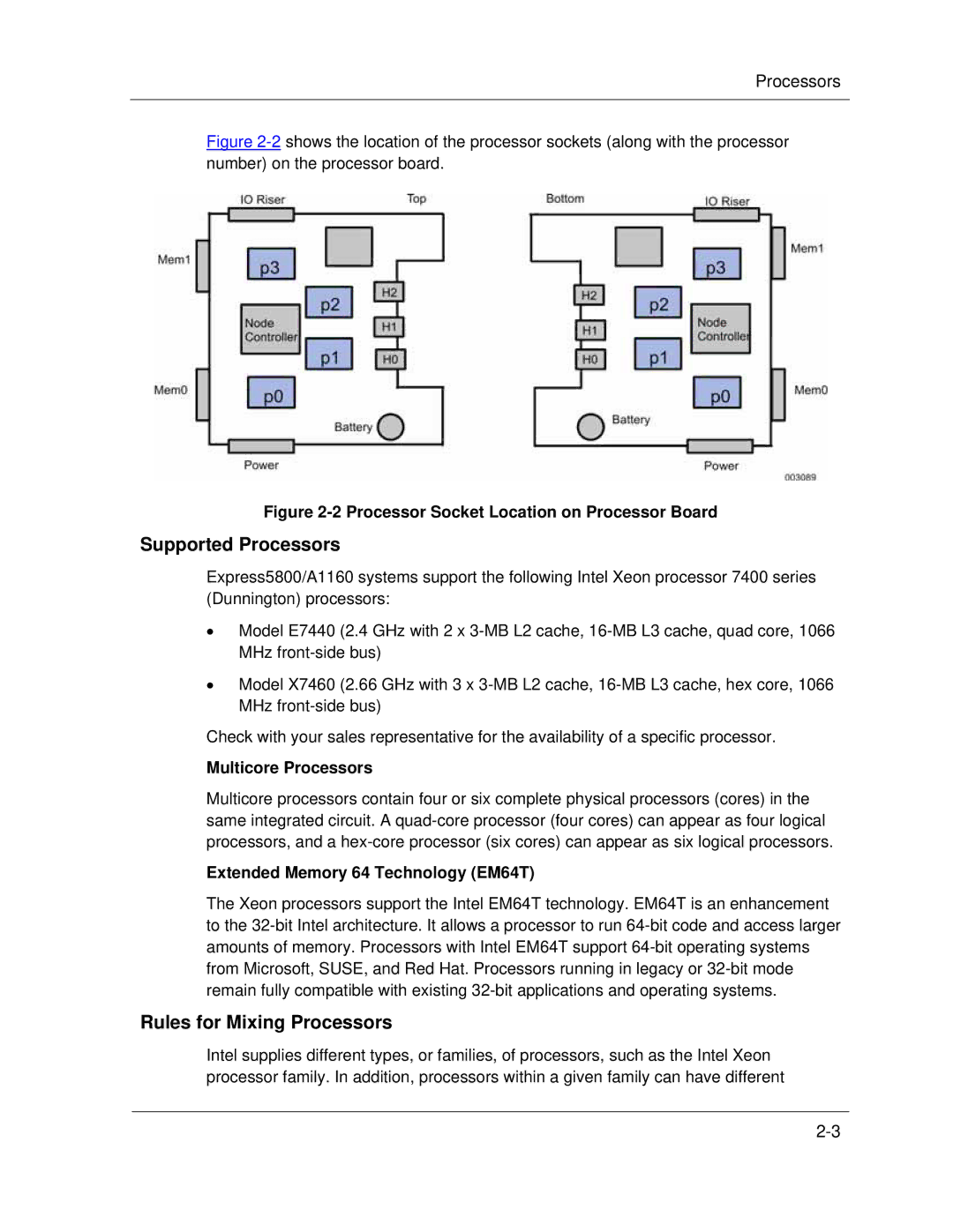 NEC A1160 Supported Processors, Rules for Mixing Processors, Multicore Processors, Extended Memory 64 Technology EM64T 