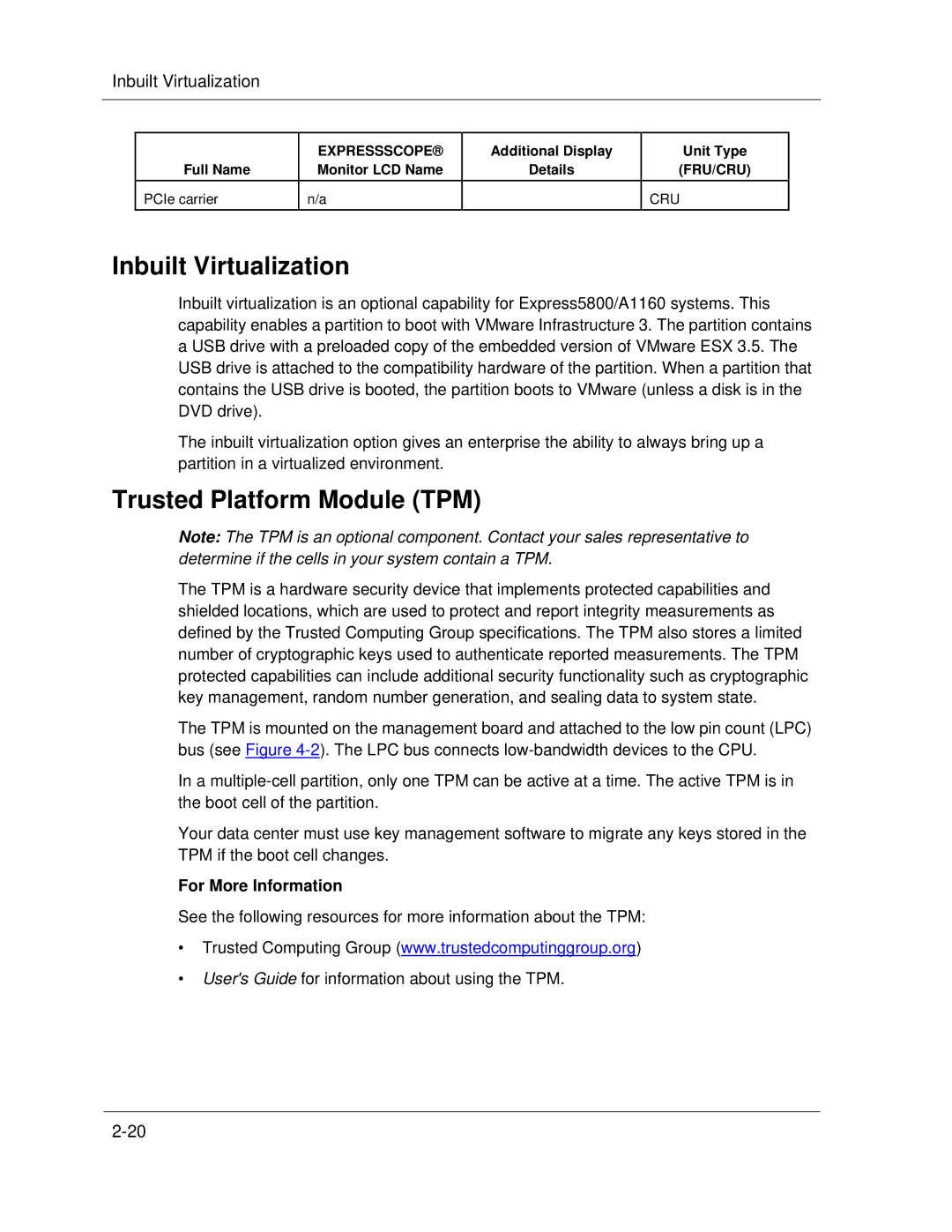 NEC A1160 manual Inbuilt Virtualization, Trusted Platform Module TPM, For More Information 