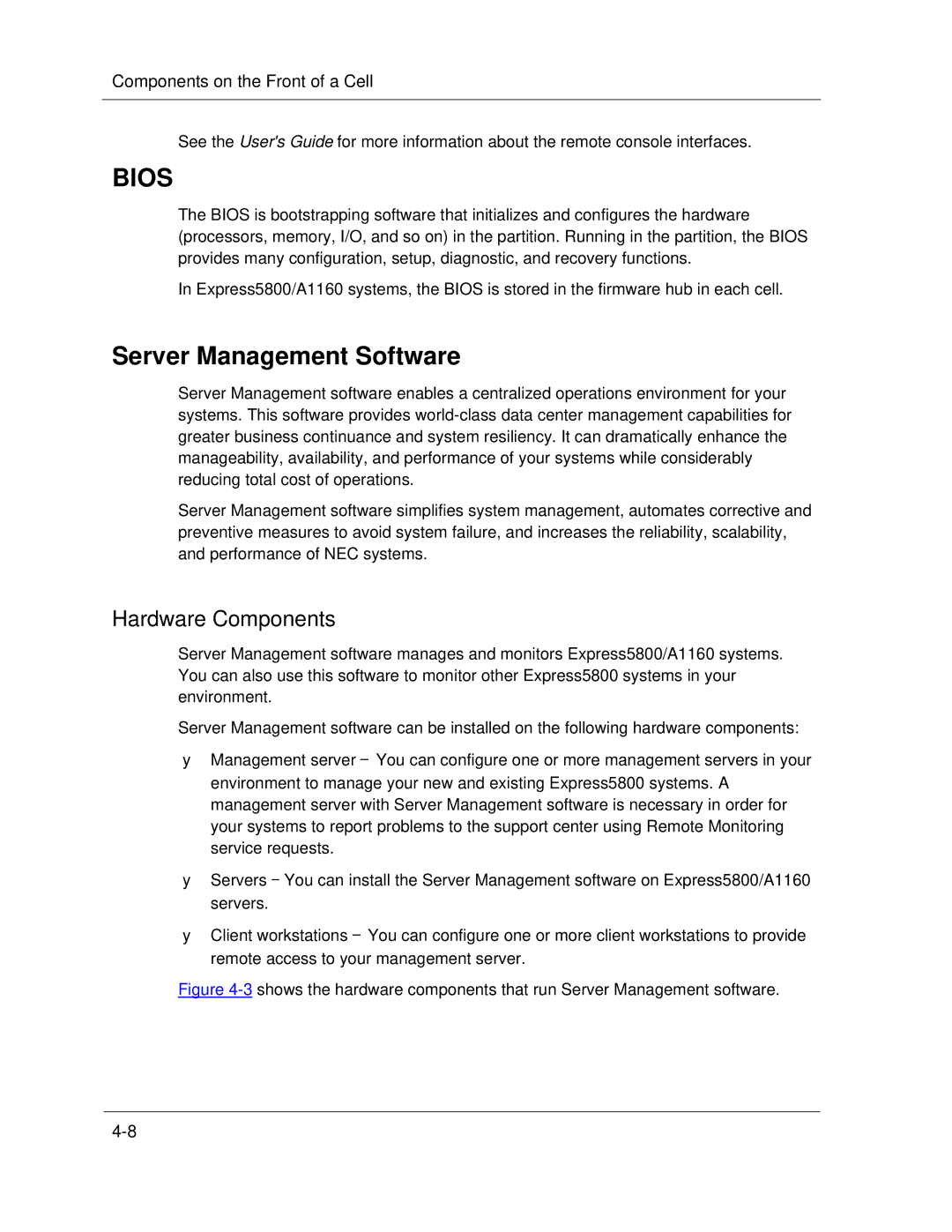 NEC A1160 manual Bios, Server Management Software 