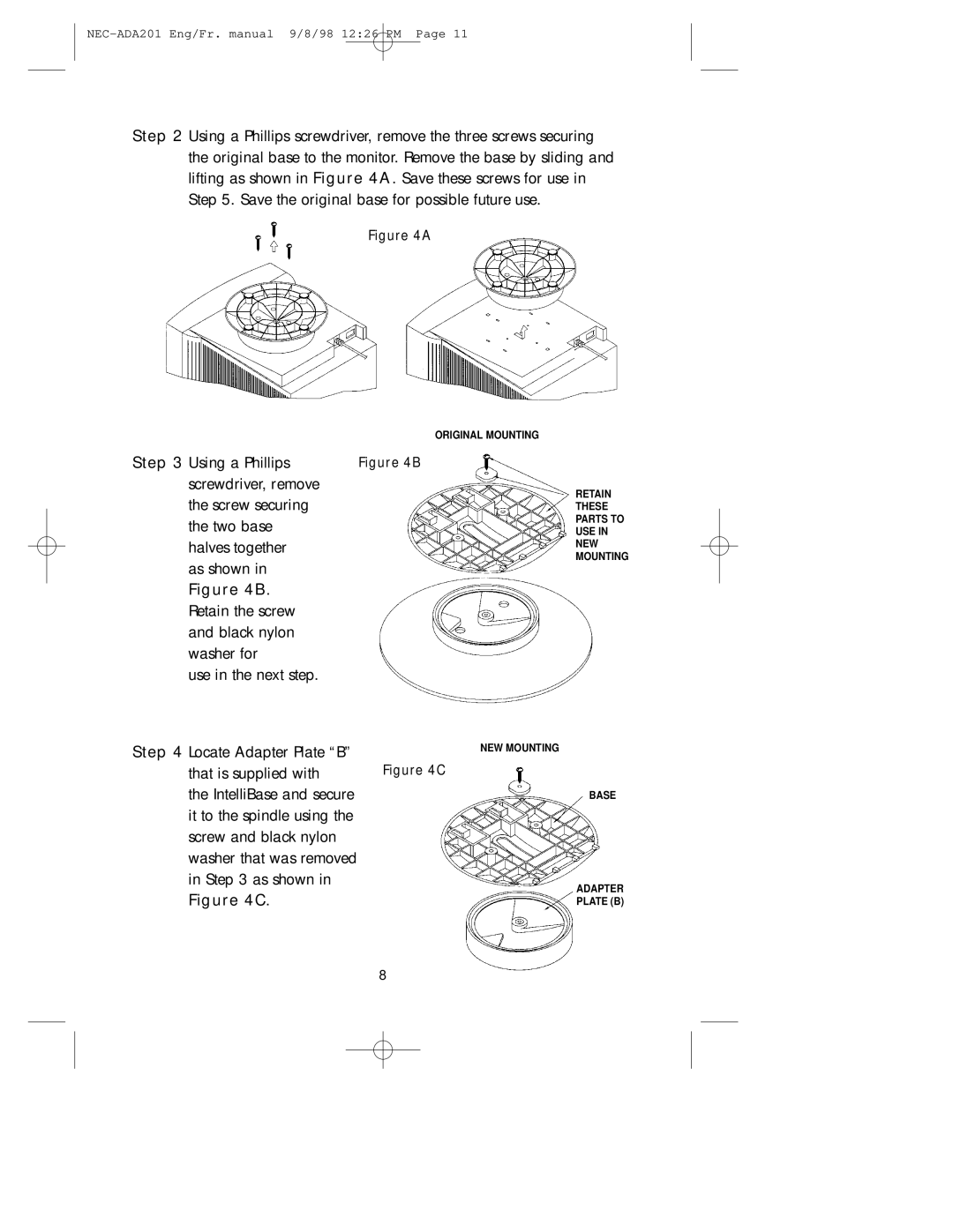 NEC IntelliBase, A3842, IB-AUDIO user manual Original Mounting 