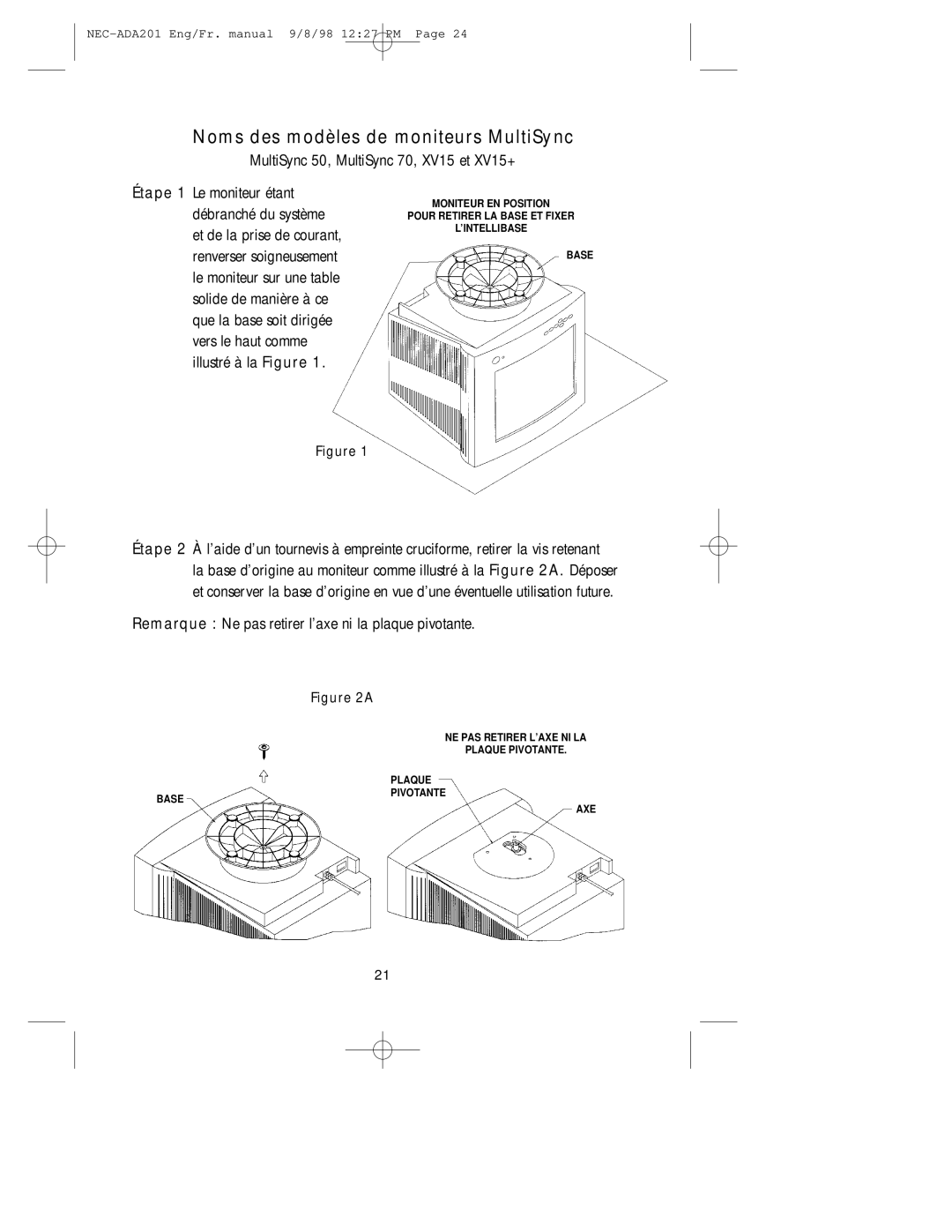 NEC A3842, IB-AUDIO, IntelliBase user manual Noms des modèles de moniteurs MultiSync 