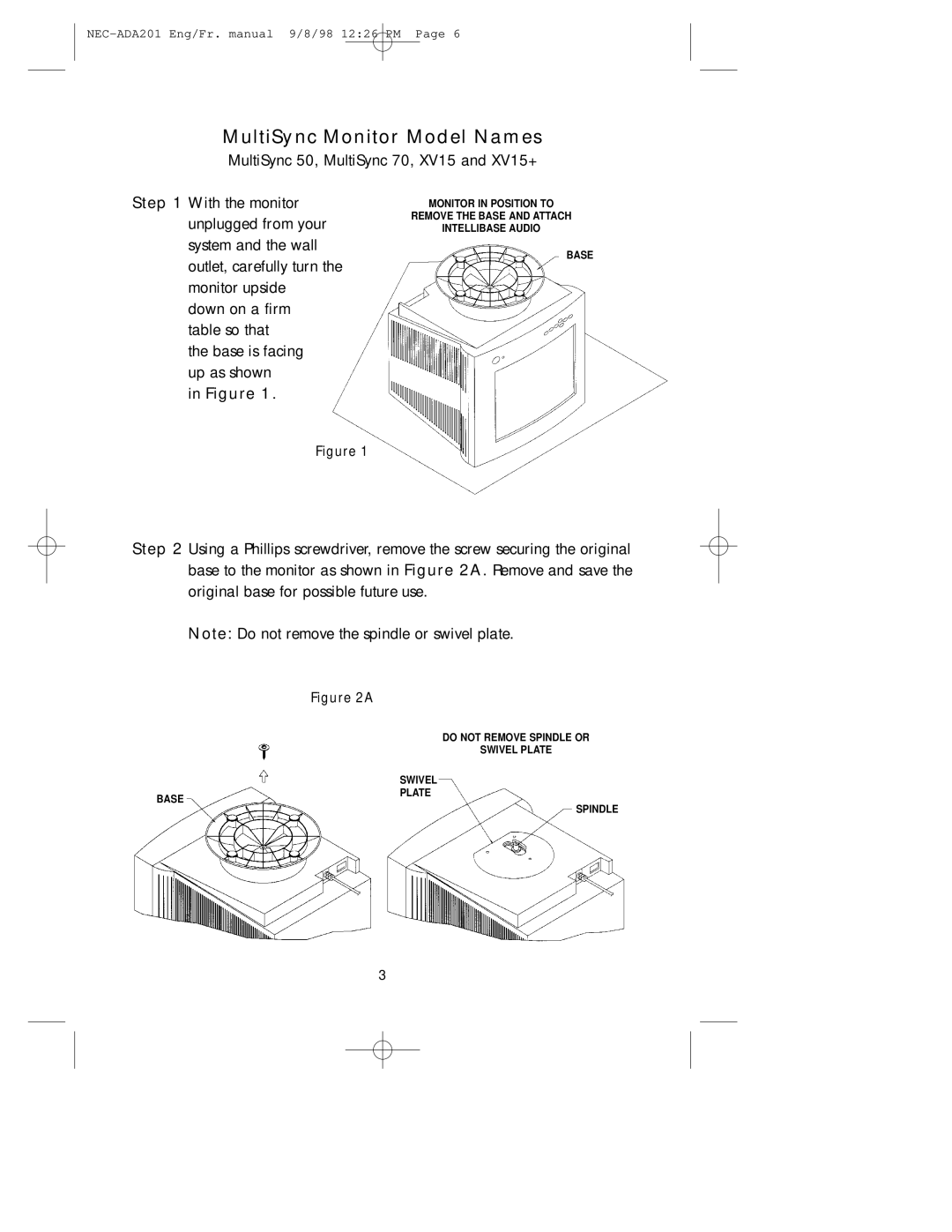 NEC A3842, IB-AUDIO, IntelliBase user manual MultiSync Monitor Model Names 