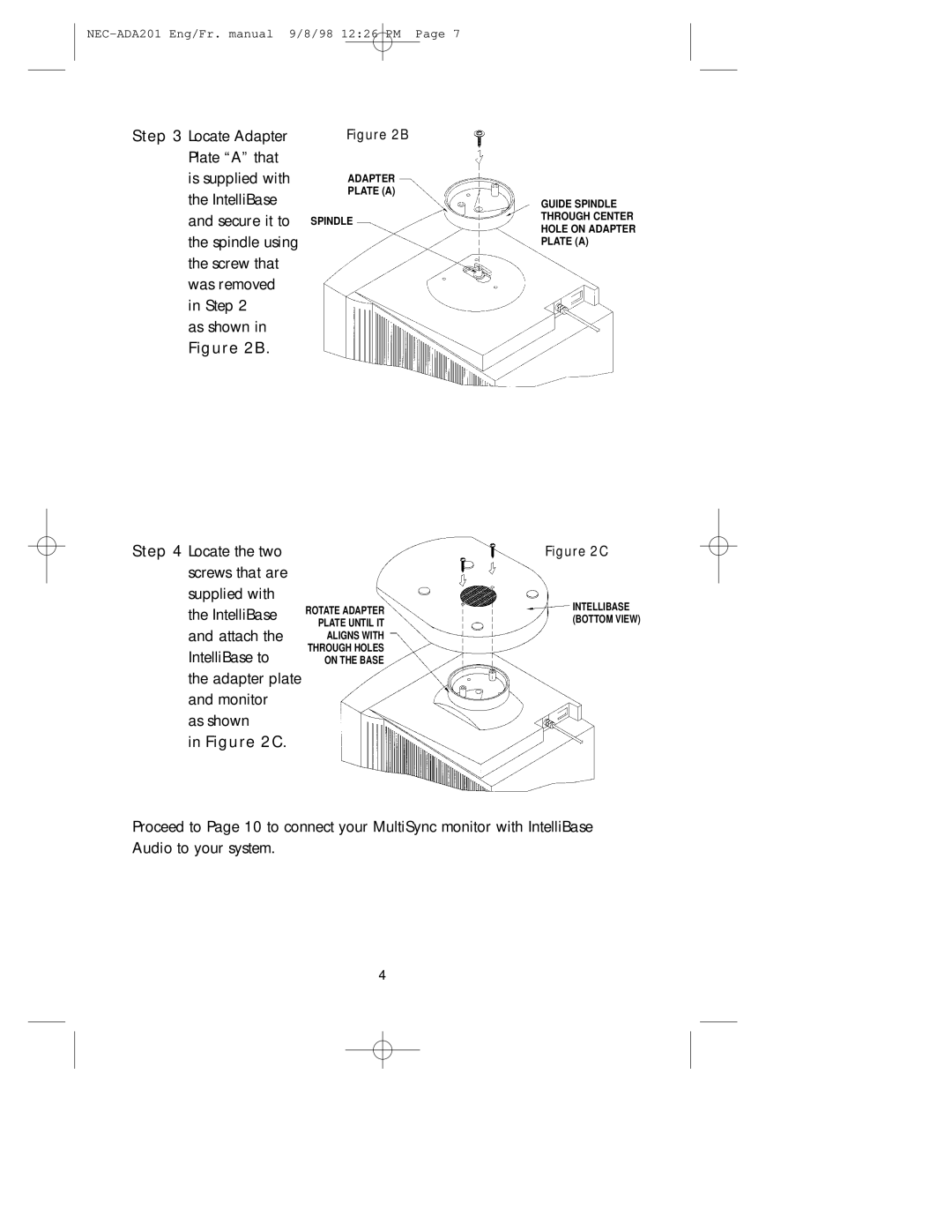 NEC IB-AUDIO, A3842, IntelliBase user manual Adapter Plate a Spindle 