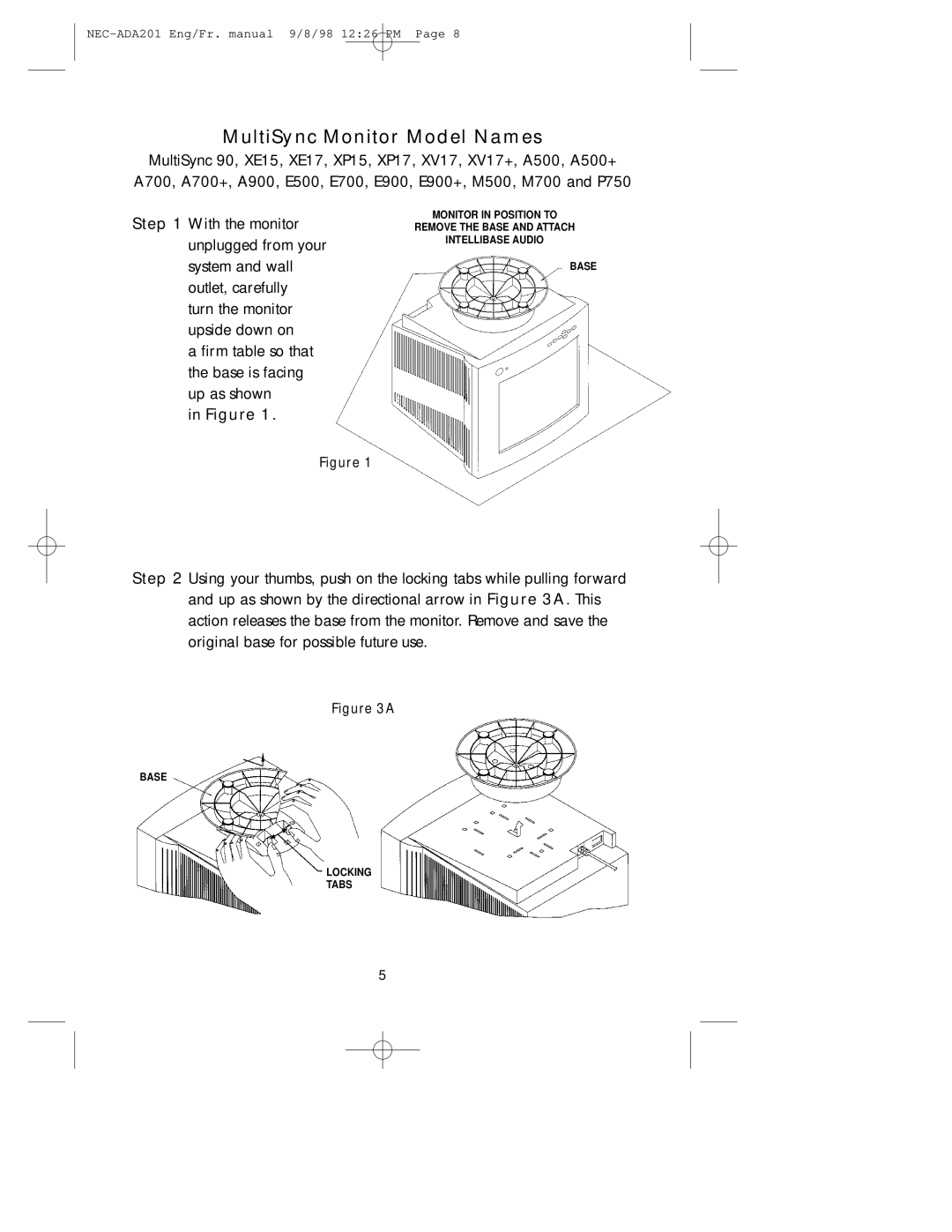 NEC IntelliBase, A3842, IB-AUDIO user manual Base Locking Tabs 