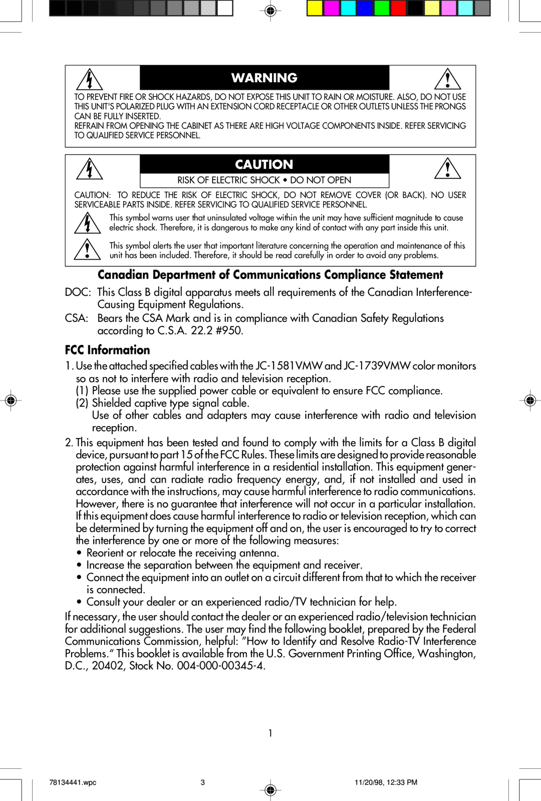NEC A700+TM, A500+TM user manual Canadian Department of Communications Compliance Statement, FCC Information 