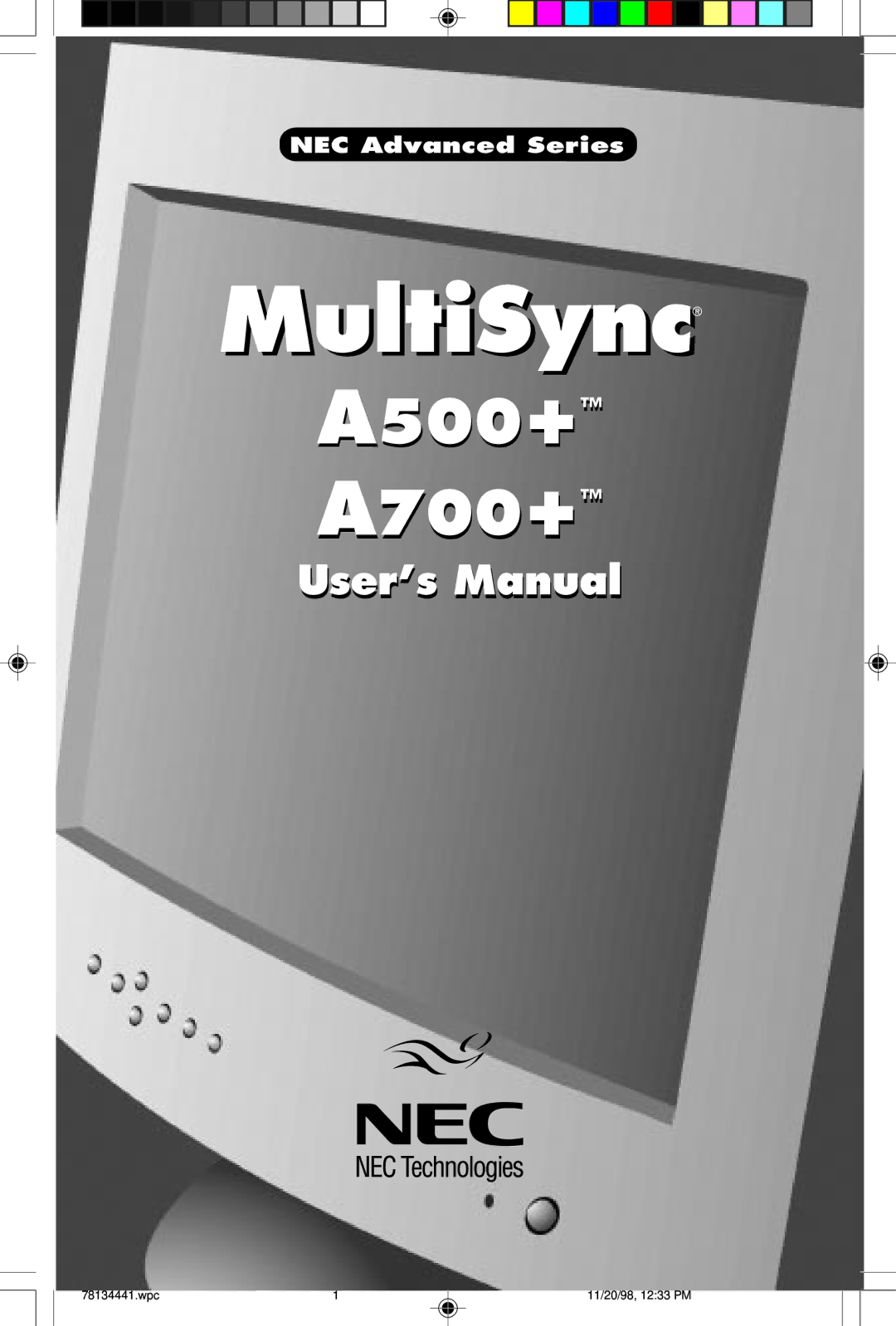 NEC A700+TM, A500+TM user manual MultiSync 