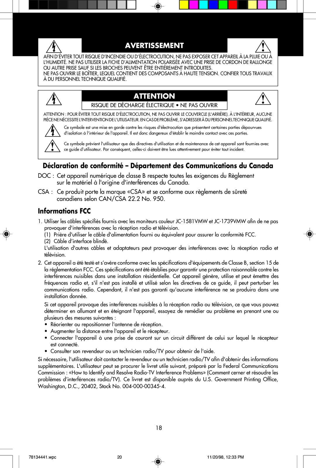 NEC A500+TM, A700+TM user manual Avertissement, Informations FCC 