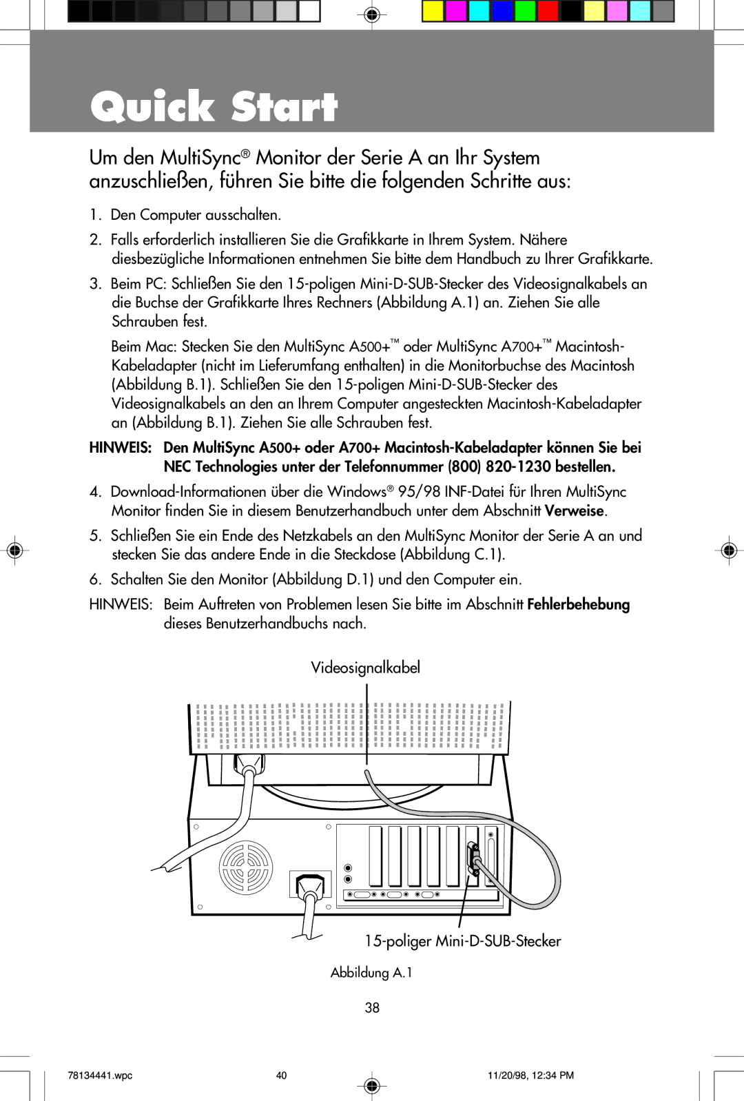 NEC A500+TM, A700+TM user manual Quick Start, Abbildung A.1 