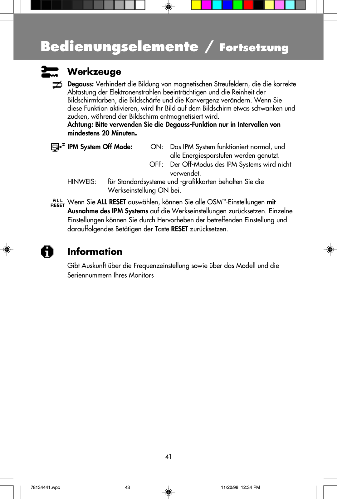 NEC A700+TM, A500+TM user manual Bedienungselemente / Fortsetzung 