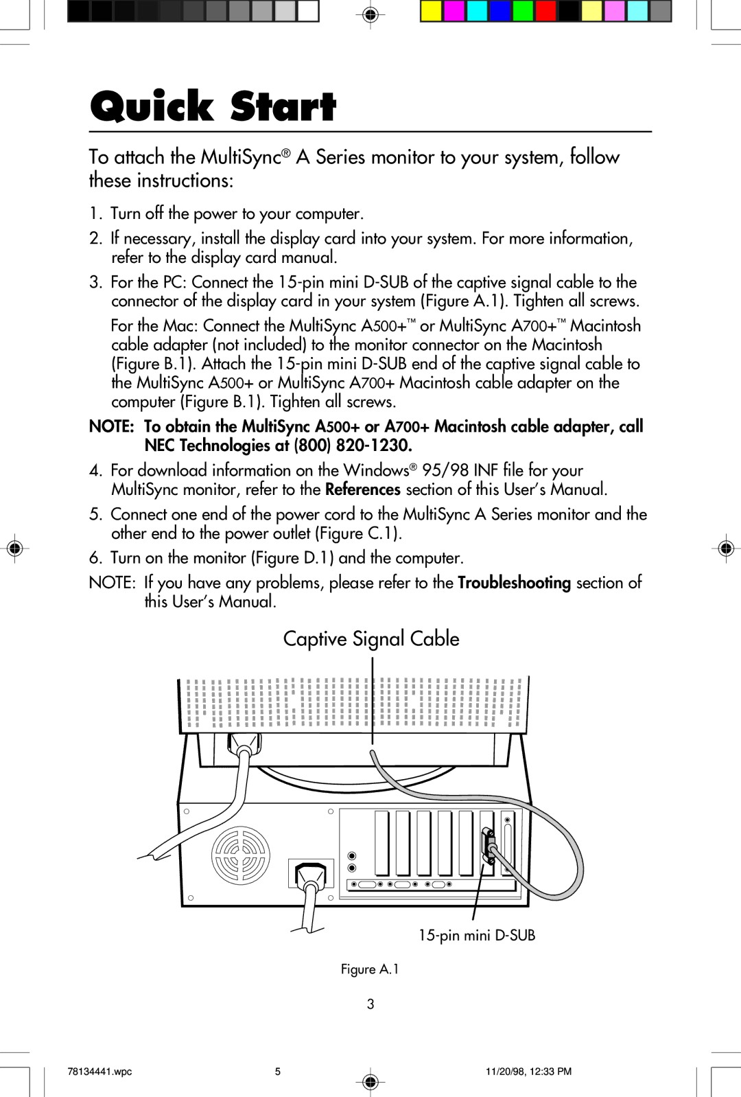 NEC A700+TM, A500+TM user manual Quick Start, Figure A.1 