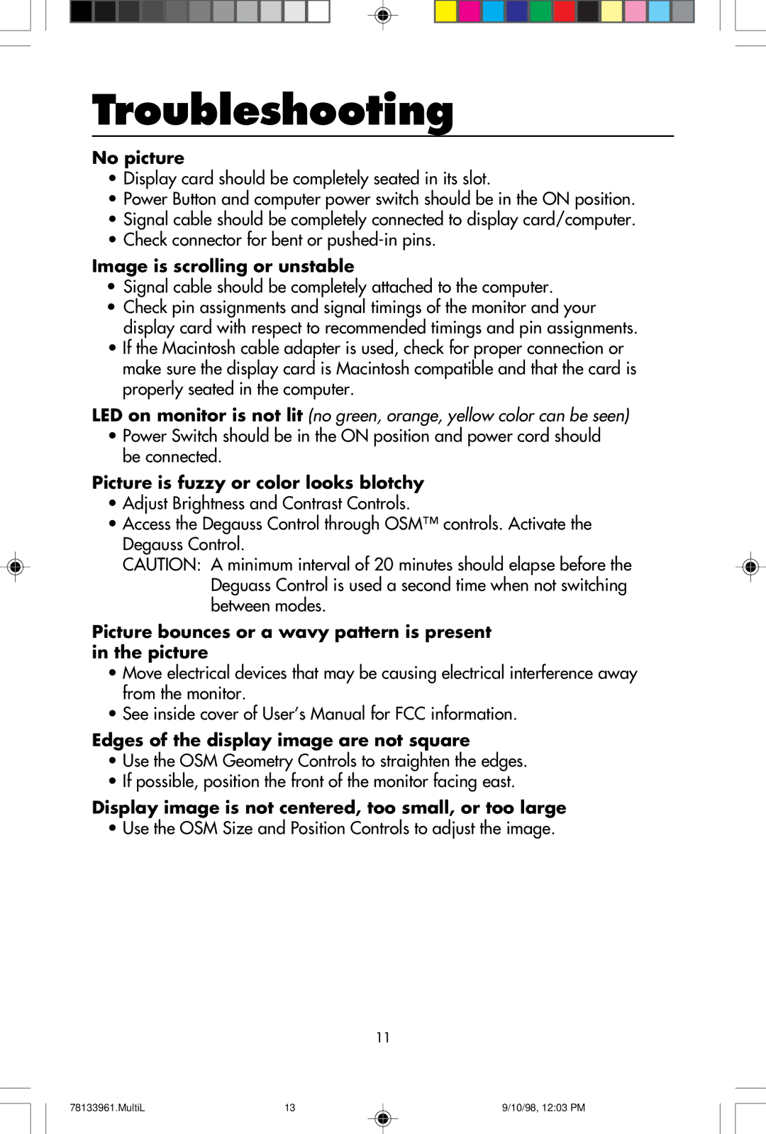 NEC A900 user manual Troubleshooting 