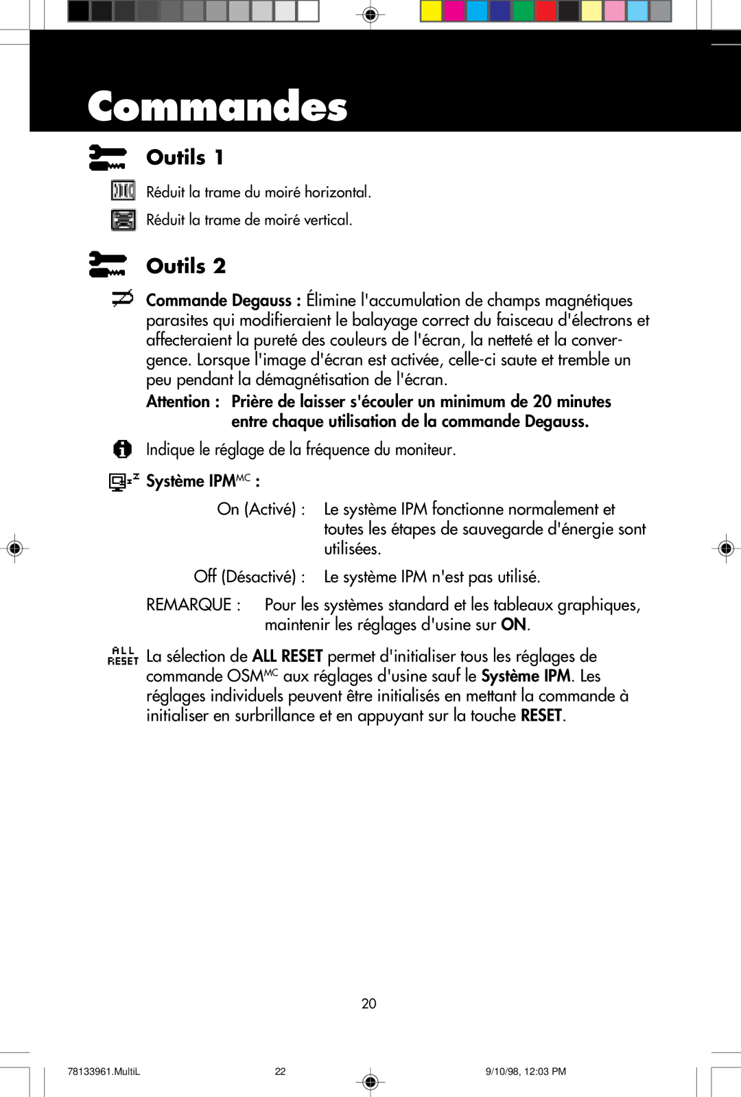 NEC A900 user manual Outils 