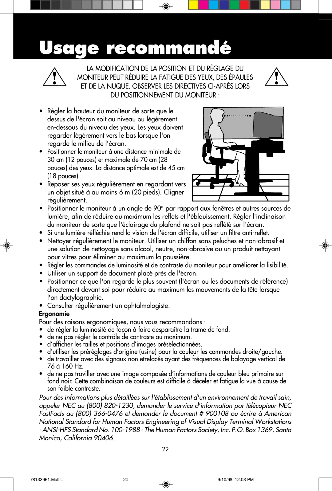 NEC A900 user manual Usage recommandé 