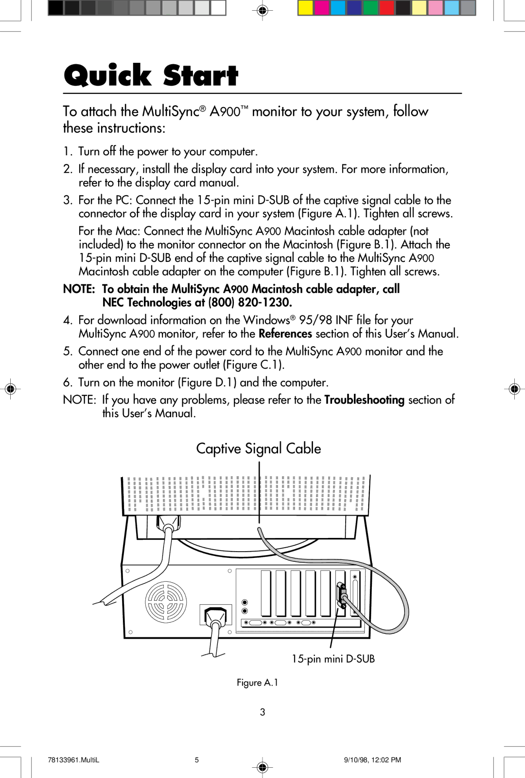 NEC A900 user manual Quick Start, Figure A.1 