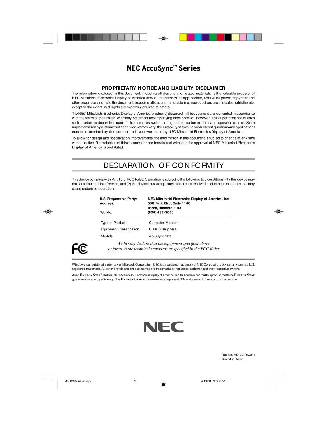 NEC AccuSync 120 user manual NEC AccuSync Series 