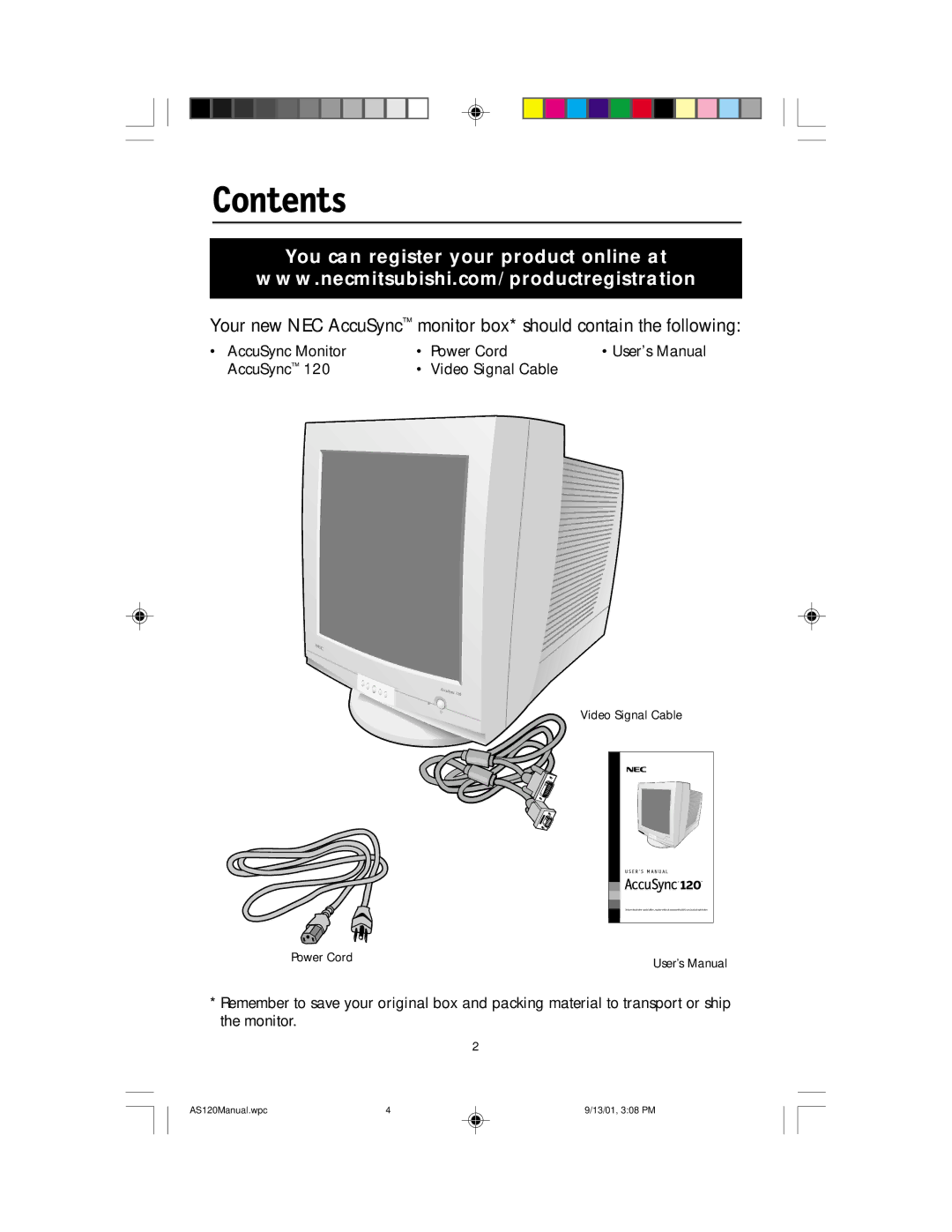 NEC AccuSync 120 user manual Contents 