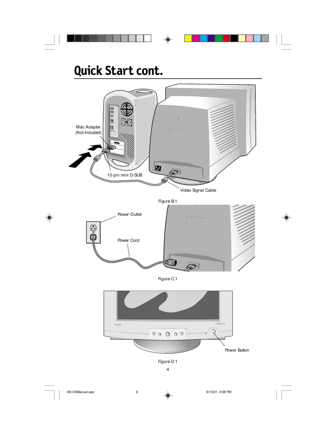 NEC AccuSync 120 user manual Figure B.1 Power Outlet Power Cord 