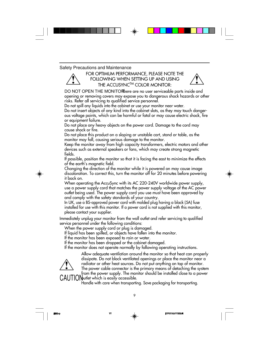 NEC AccuSync 50, AccuSync 90, AccuSync 70 user manual Recommended Use, Safety Precautions and Maintenance 