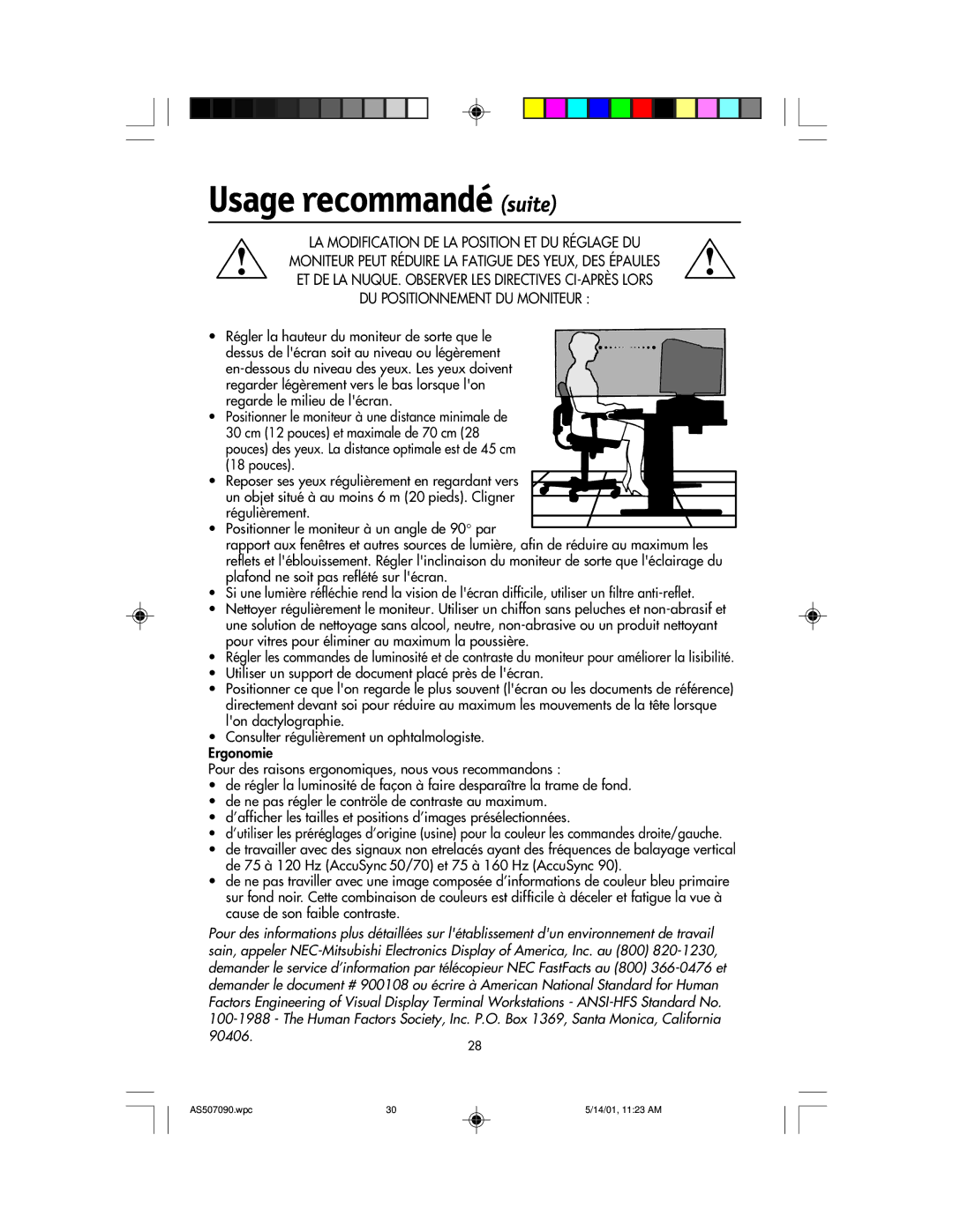 NEC AccuSync 90, AccuSync 70, AccuSync 50 user manual Usage recommandé suite 