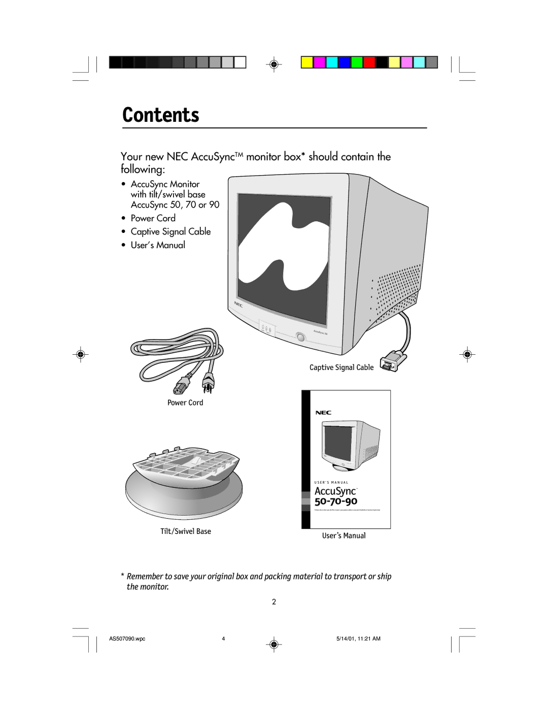 NEC AccuSync 70, AccuSync 90, AccuSync 50 user manual Contents 