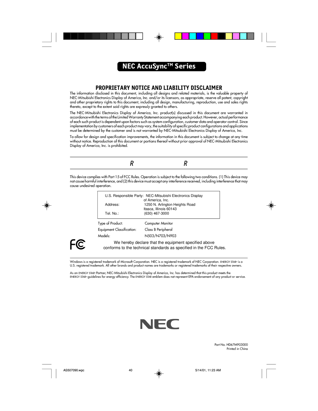 NEC AccuSync 70, AccuSync 90, AccuSync 50 user manual NEC AccuSyncTM Series 