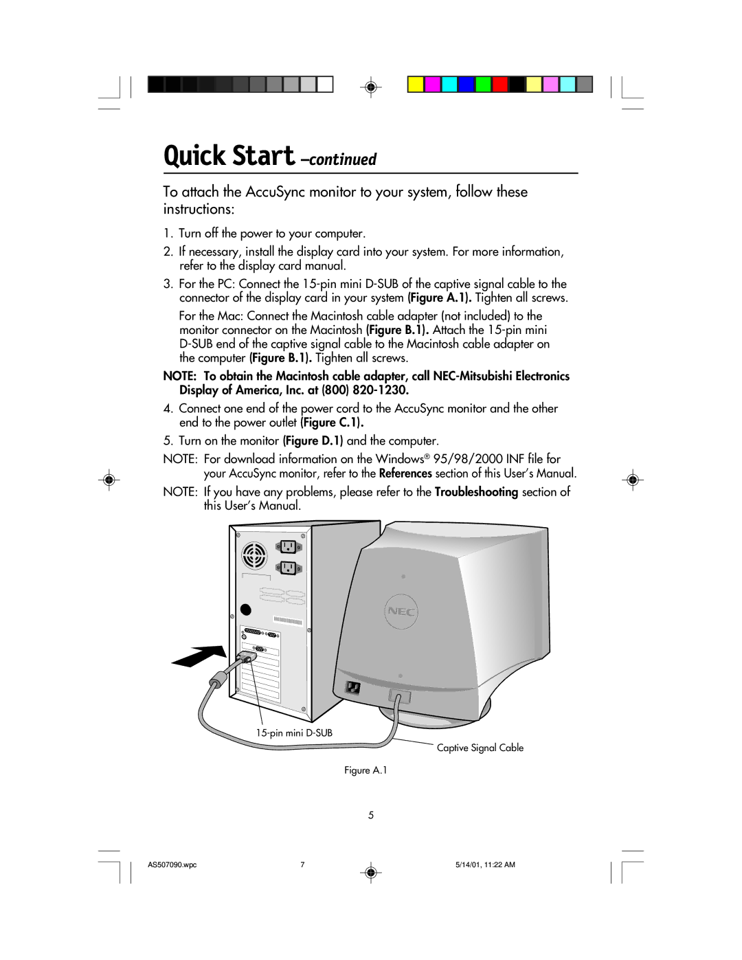 NEC AccuSync 70, AccuSync 90, AccuSync 50 user manual Figure A.1 