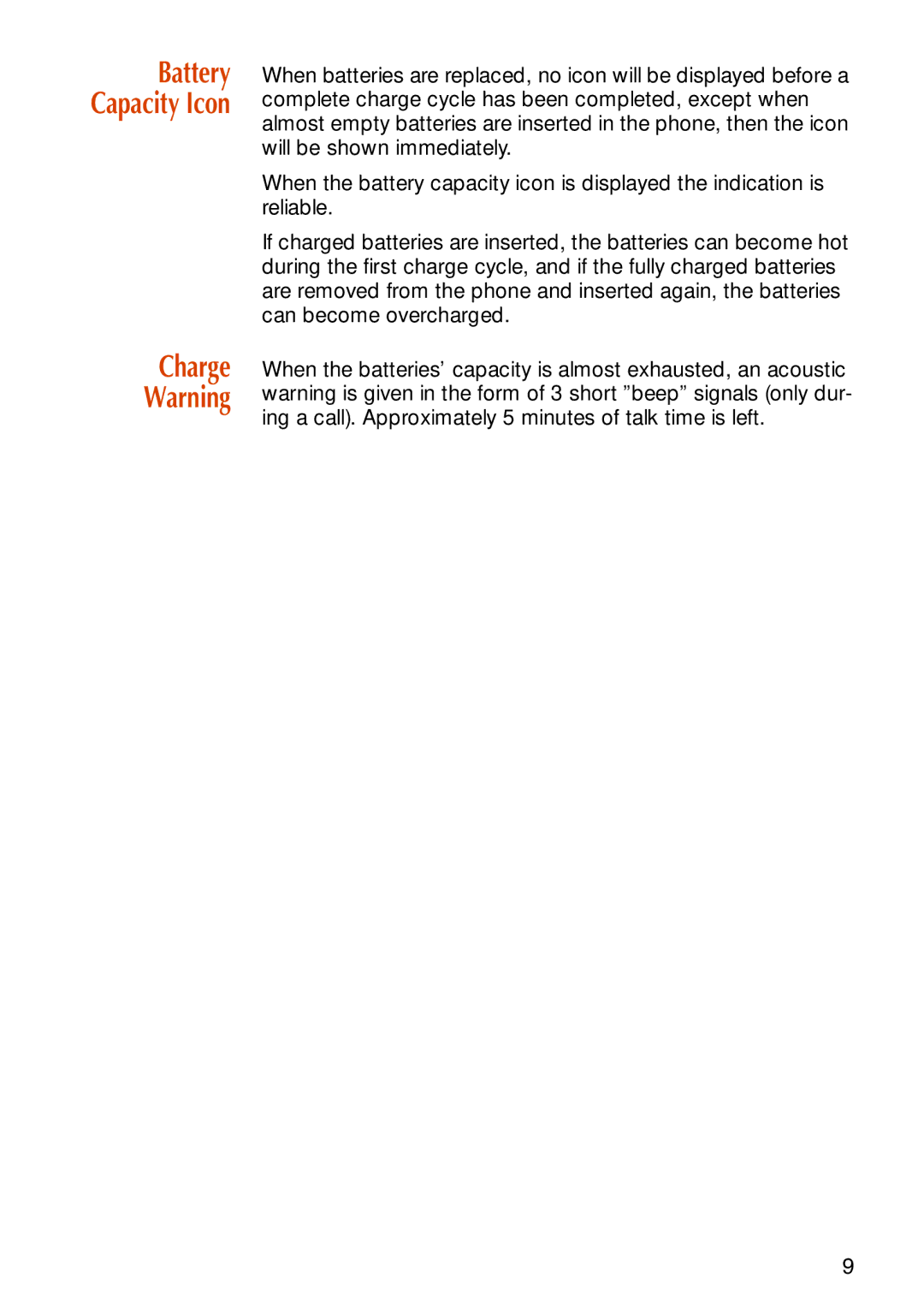 NEC C944 manual Charge, Battery Capacity Icon 