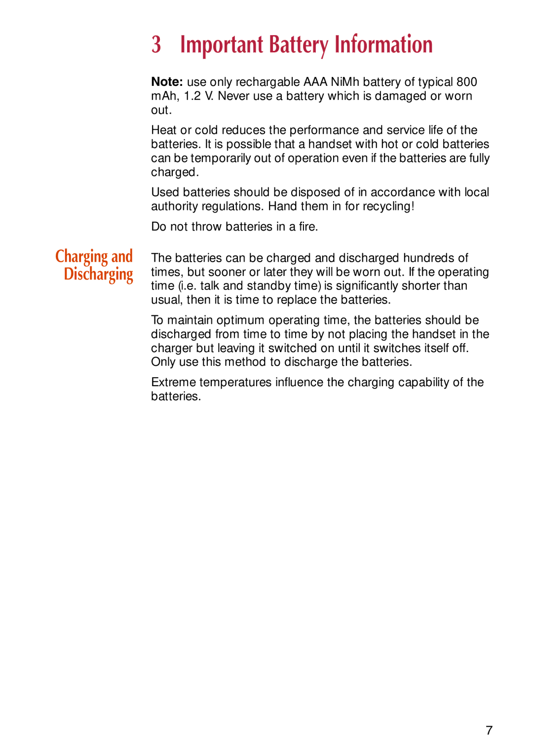 NEC C944 manual Important Battery Information, Charging and Discharging 